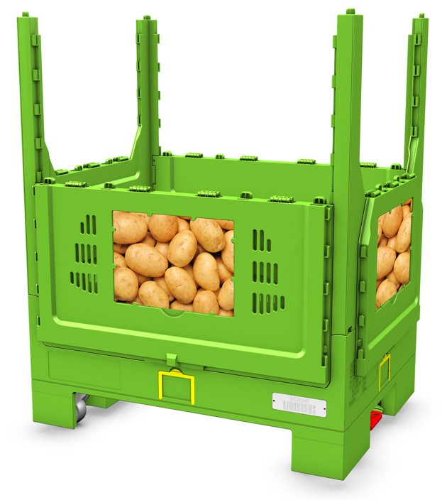 ホイール付きグリッドプラスチック折りたたみパレットボックス