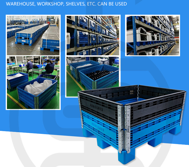 再利用可能なソリッドユーロ FLC 折りたたみ式プラスチックパレットボックスカラー