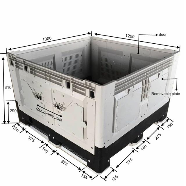 1200*1000*810 換気された輸送貯蔵折りたたみ可能なプラスチック パレット ボックス 