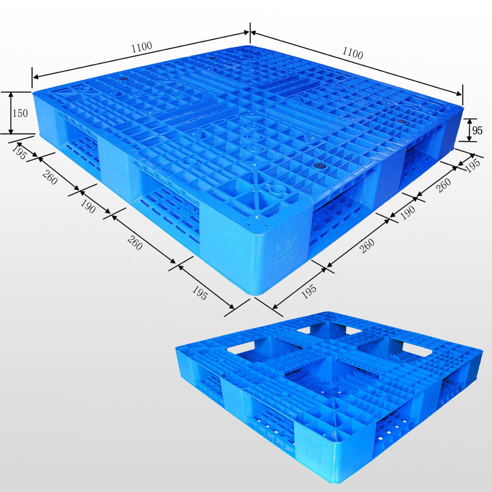  全周底部とオープンデッキを備えた 1100*1100*150 mm プラスチックパレット