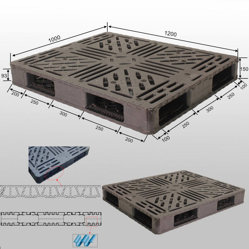 4ウェイグレーメッシュリバーシブルプラスチック収納パレット
