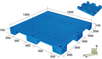 正方形 4 ウェイ ブルー メッシュ リサイクル プラスチック床パレット