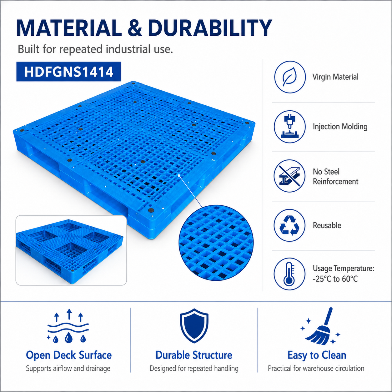 1400x1400x160 mm 全周オープンデッキプラスチックパレット