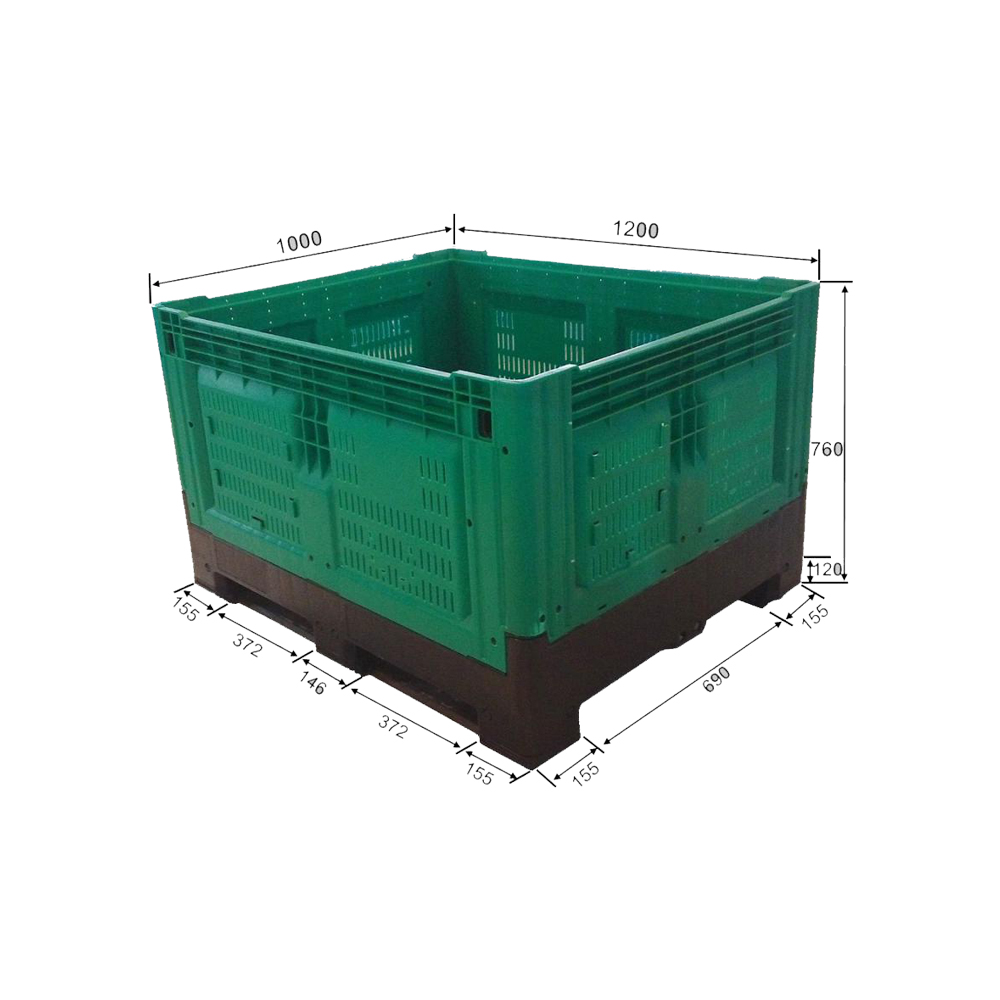 1200x1000x760mm 蓋付きユーロ折りたたみプラスチックパレットボックス