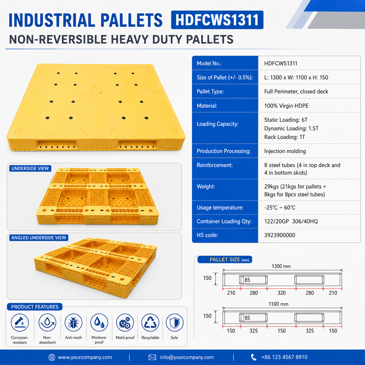 HDFCWS1311 全周ソリッドトッププラスチックパレット
