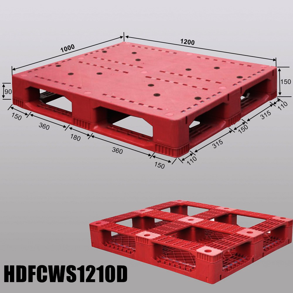 1200 x 1000 赤の滑り止めフラットトップ積み重ね可能なプラスチック パレット