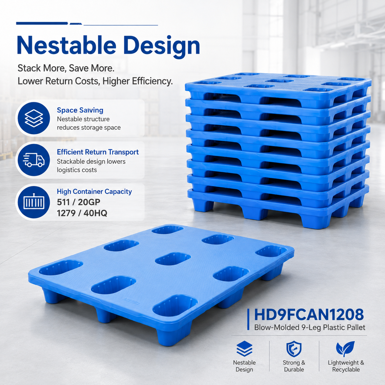 HD9FCAN1208 入れ子式プラスチックパレット