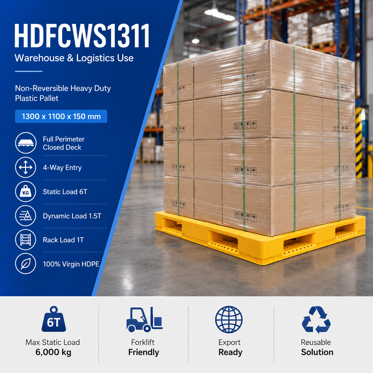 HDFCWS1311 全周ソリッドトッププラスチックパレット