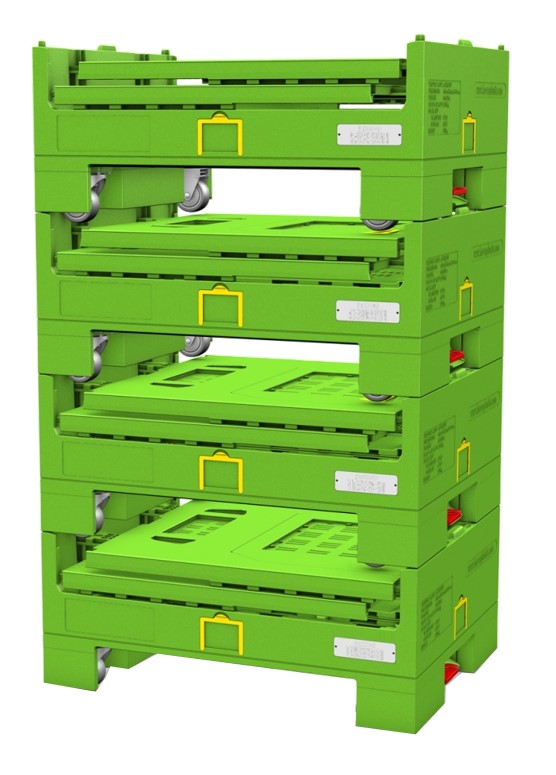 ホイール付きグリッドプラスチック折りたたみパレットボックス