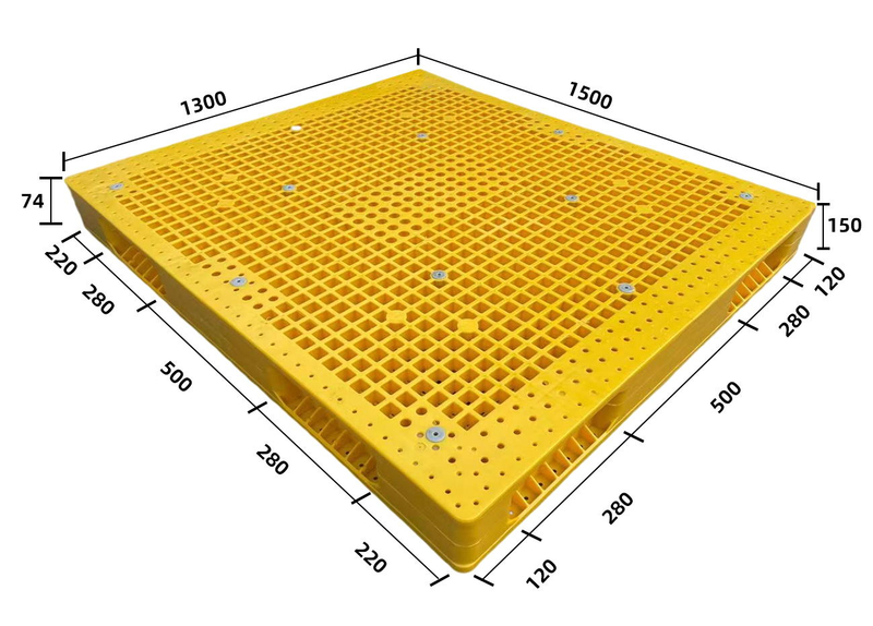 イエローメッシュヘビーデューティリバーシブルプラスチックスタッキングパレット
