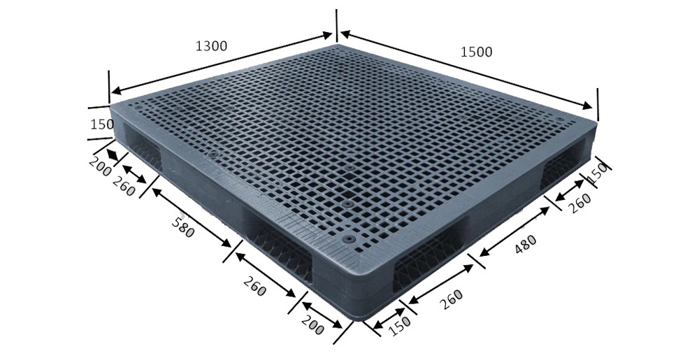HDDFGNS1513B 1500x1300 グレー ダブル オープン デッキ プラスチック パレット