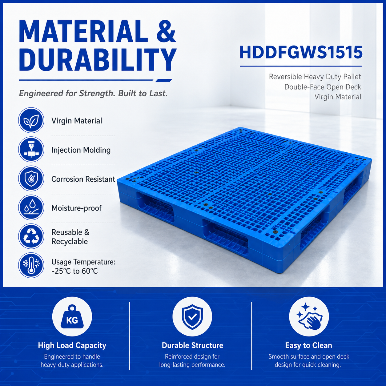 1500x1500x160 mm 両面オープンデッキプラスチックパレット
