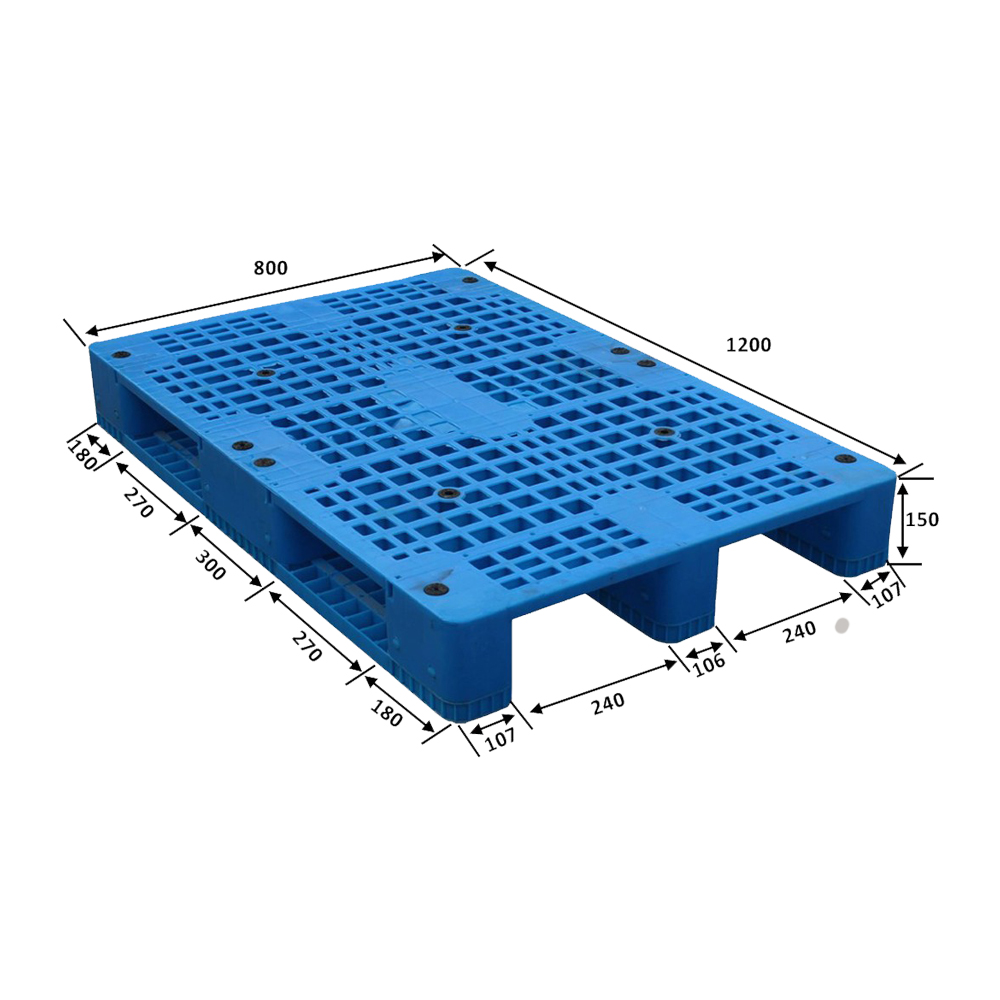 1200*800 3 ランナー HDPE 青いプラスチック パレット